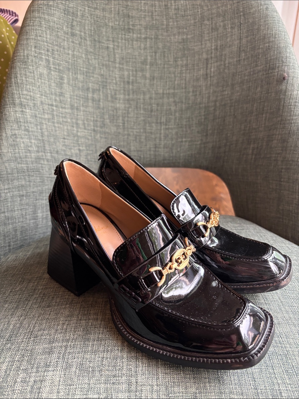 Sam Edelman QUINCY BLOCK HEEL LOAFER patent leather gold charm chunky women’s 6 - Picture 4 of 13